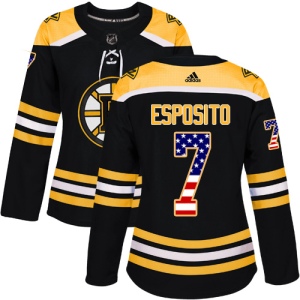 Women's Phil Esposito Boston Bruins Authentic USA Flag Fashion Jersey - Black