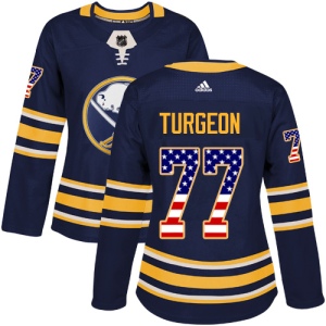 Women's Pierre Turgeon Buffalo Sabres Authentic USA Flag Fashion Jersey - Navy Blue