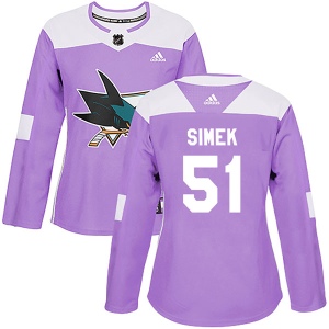 Women's Radim Simek San Jose Sharks Authentic Hockey Fights Cancer Jersey - Purple