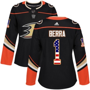 Women's Reto Berra Anaheim Ducks Authentic USA Flag Fashion Jersey - Black