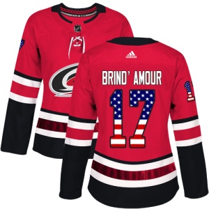 Women's Rod Brind'Amour Carolina Hurricanes Authentic USA Flag Fashion Jersey - Red