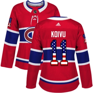 Women's Saku Koivu Montreal Canadiens Authentic USA Flag Fashion Jersey - Red