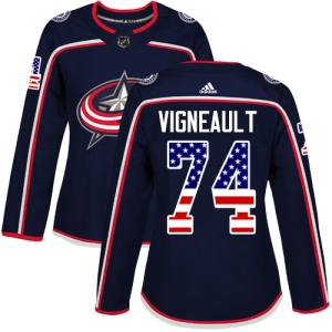 Women's Sam Vigneault Columbus Blue Jackets Authentic USA Flag Fashion Jersey - Navy Blue