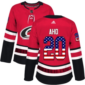 Women's Sebastian Aho Carolina Hurricanes Authentic USA Flag Fashion Jersey - Red