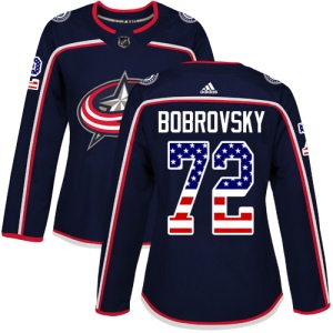 Women's Sergei Bobrovsky Columbus Blue Jackets Authentic USA Flag Fashion Jersey - Navy Blue