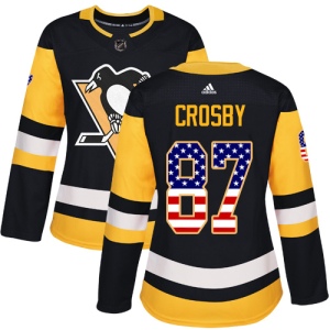 Women's Sidney Crosby Pittsburgh Penguins Authentic USA Flag Fashion Jersey - Black