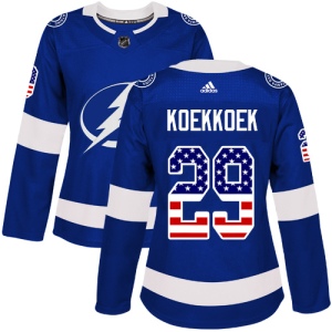 Women's Slater Koekkoek Tampa Bay Lightning Authentic USA Flag Fashion Jersey - Blue