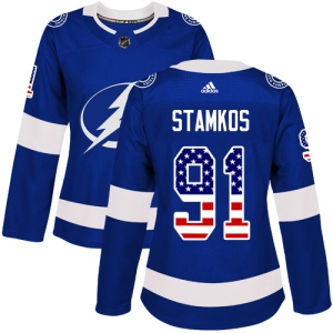 Women's Steven Stamkos Tampa Bay Lightning Authentic USA Flag Fashion Jersey - Blue