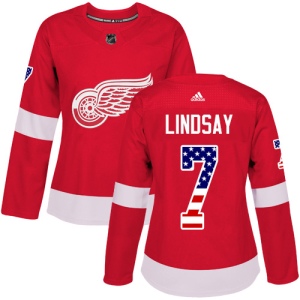 Women's Ted Lindsay Detroit Red Wings Authentic USA Flag Fashion Jersey - Red