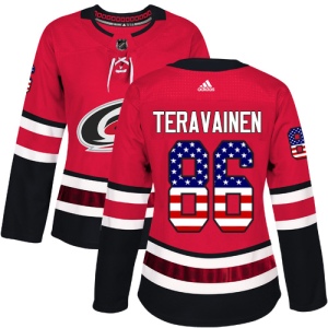 Women's Teuvo Teravainen Carolina Hurricanes Authentic USA Flag Fashion Jersey - Red