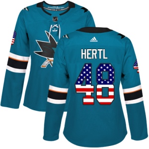 Women's Tomas Hertl San Jose Sharks Authentic Teal USA Flag Fashion Jersey - Green