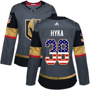 Women's Tomas Hyka Vegas Golden Knights Authentic Gray USA Flag Fashion Jersey - Gold