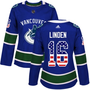 Women's Trevor Linden Vancouver Canucks Authentic USA Flag Fashion Jersey - Blue