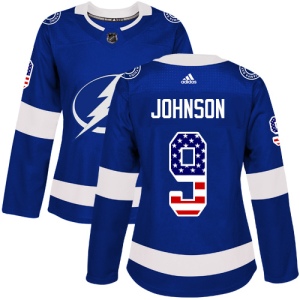 Women's Tyler Johnson Tampa Bay Lightning Authentic USA Flag Fashion Jersey - Blue