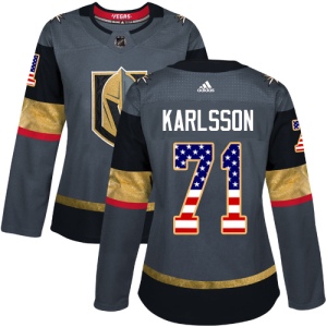 Women's William Karlsson Vegas Golden Knights Authentic Gray USA Flag Fashion Jersey - Gold