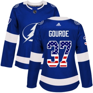 Women's Yanni Gourde Tampa Bay Lightning Authentic USA Flag Fashion Jersey - Blue