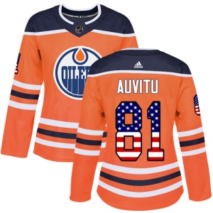 Women's Yohann Auvitu Edmonton Oilers Authentic USA Flag Fashion Jersey - Orange