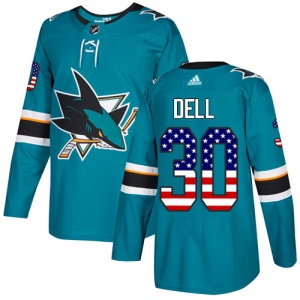 Youth Aaron Dell San Jose Sharks Authentic Teal USA Flag Fashion Jersey - Green