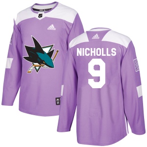 Youth Bernie Nicholls San Jose Sharks Authentic Hockey Fights Cancer Jersey - Purple