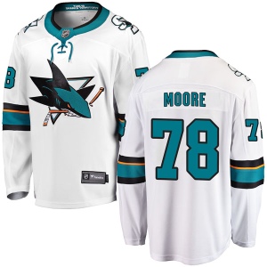 Youth Bryan Moore San Jose Sharks Breakaway Away Jersey - White