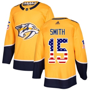 Youth Craig Smith Nashville Predators Authentic USA Flag Fashion Jersey - Gold