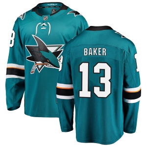 Youth Jamie Baker San Jose Sharks Breakaway Home Jersey - Teal