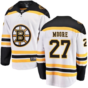 Youth John Moore Boston Bruins Breakaway Away Jersey - White